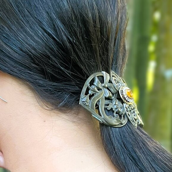🆕 OOAK Handmade Art Nouveau Deco Hair Clip | Martelli Glass | French Clip - Picture 4 of 5